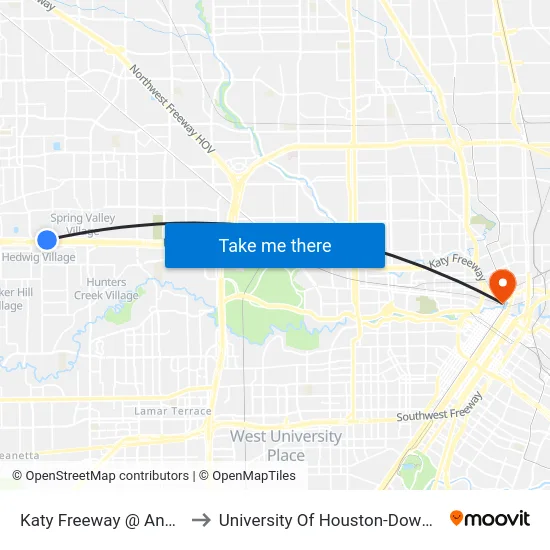 Katy Freeway @ Anne St to University Of Houston-Downtown map