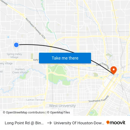 Long Point Rd @ Bingle Rd to University Of Houston-Downtown map