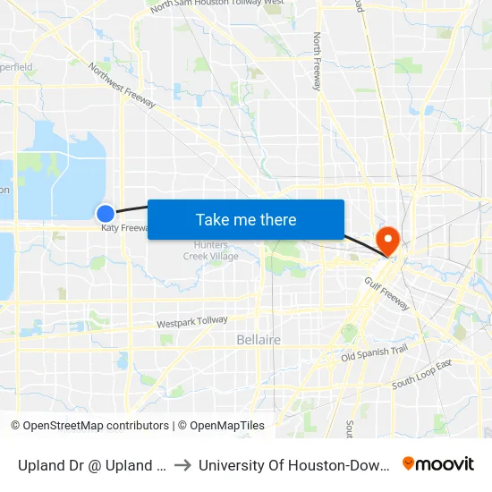 Upland Dr @ Upland Park to University Of Houston-Downtown map