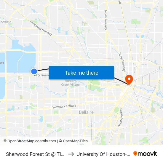 Sherwood Forest St @ Timberline Rd to University Of Houston-Downtown map