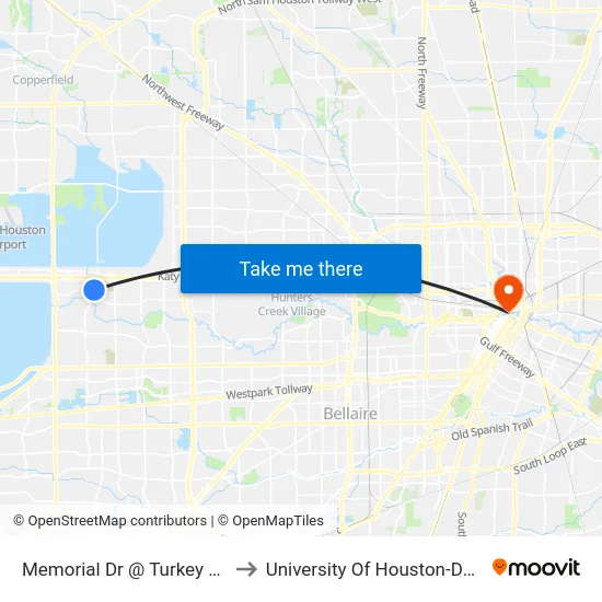Memorial Dr @ Turkey Creek Dr to University Of Houston-Downtown map