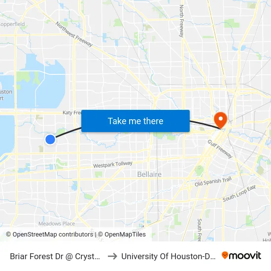 Briar Forest Dr @ Crystal Hills Dr to University Of Houston-Downtown map