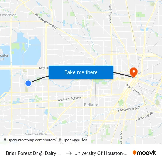 Briar Forest Dr @ Dairy Ashford Rd to University Of Houston-Downtown map