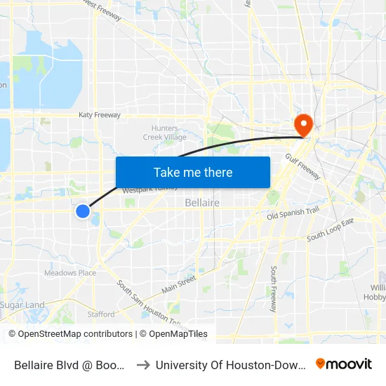 Bellaire Blvd @ Boone Rd to University Of Houston-Downtown map