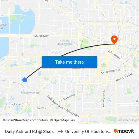 Dairy Ashford Rd @ Shannon Hills Dr to University Of Houston-Downtown map