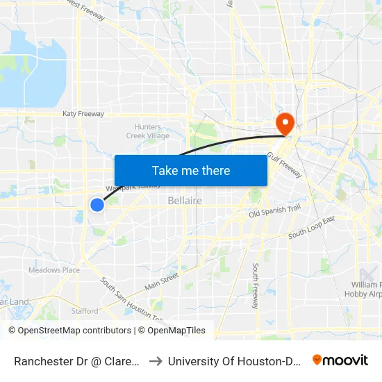 Ranchester Dr @ Clarewood Dr to University Of Houston-Downtown map
