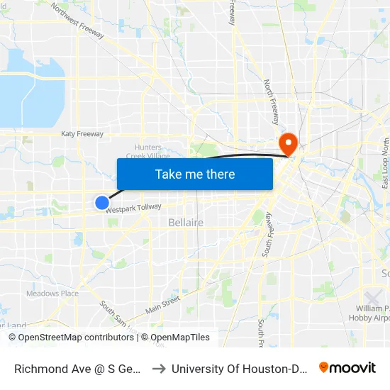 Richmond Ave @ S Gessner Rd to University Of Houston-Downtown map