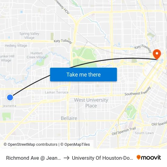 Richmond Ave @ Jeanetta Ln to University Of Houston-Downtown map