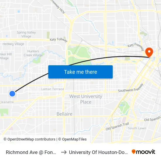 Richmond Ave @ Fondren Rd to University Of Houston-Downtown map