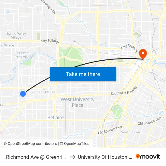 Richmond Ave @ Greenridge Dr Mb2 to University Of Houston-Downtown map