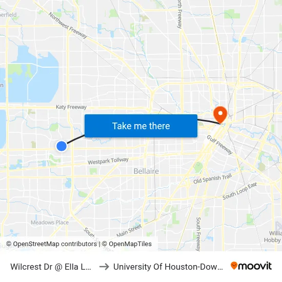 Wilcrest Dr @ Ella Lee Ln to University Of Houston-Downtown map
