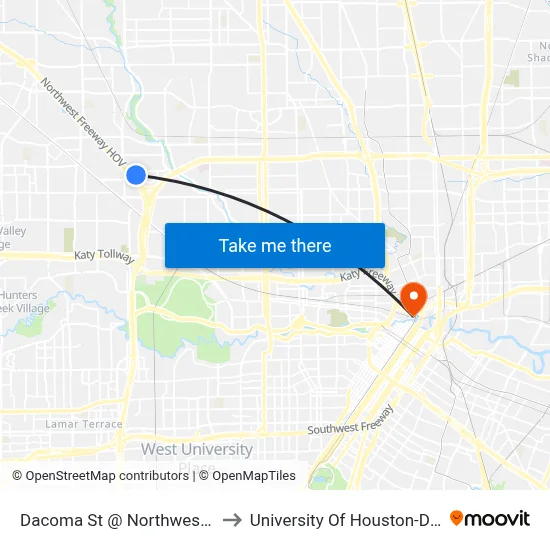 Dacoma St @ Northwest Freeway to University Of Houston-Downtown map