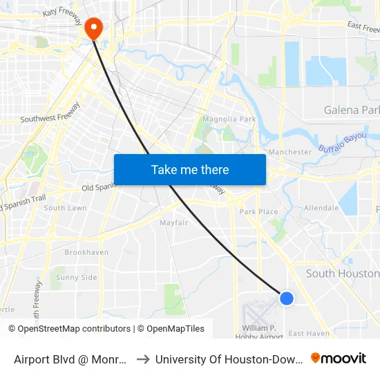 Airport Blvd @ Monroe Rd to University Of Houston-Downtown map