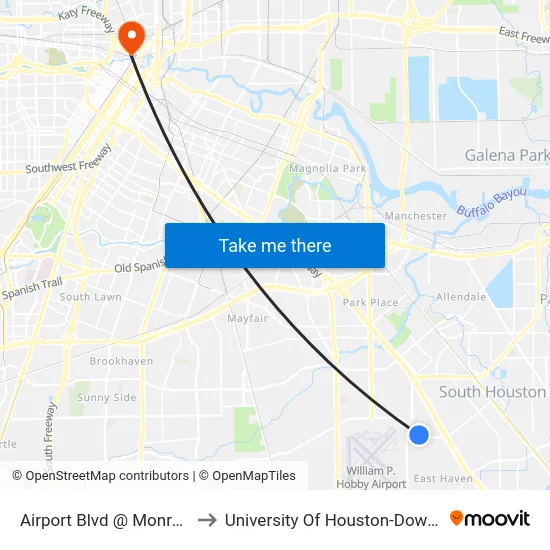 Airport Blvd @ Monroe Rd to University Of Houston-Downtown map