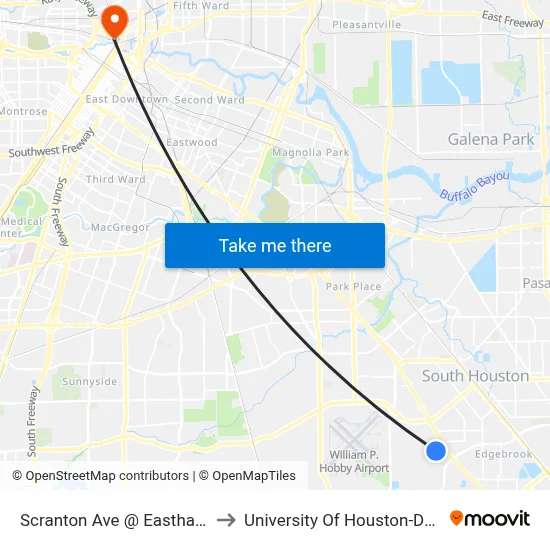 Scranton Ave @ Easthaven Blvd to University Of Houston-Downtown map