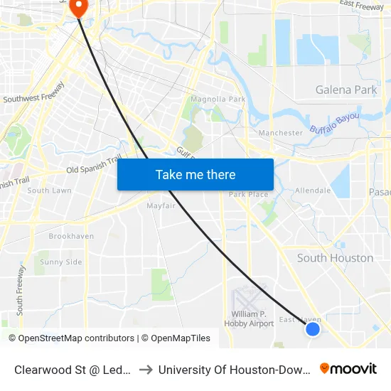 Clearwood St @ Ledge St to University Of Houston-Downtown map