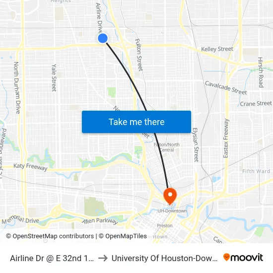 Airline Dr @ E 32nd 1/2 St to University Of Houston-Downtown map