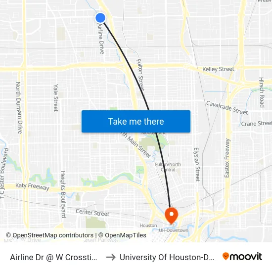 Airline Dr @ W Crosstimbers St to University Of Houston-Downtown map