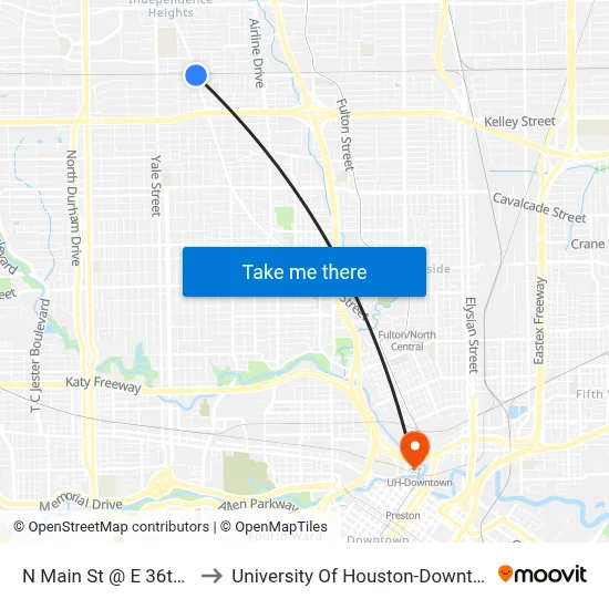 N Main St @ E 36th St to University Of Houston-Downtown map