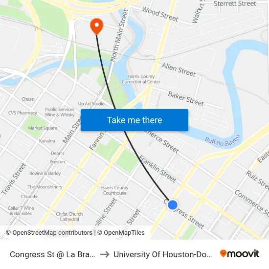 Congress St @ La Branch St to University Of Houston-Downtown map