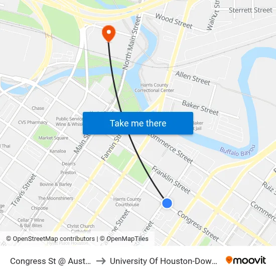 Congress St @ Austin St to University Of Houston-Downtown map