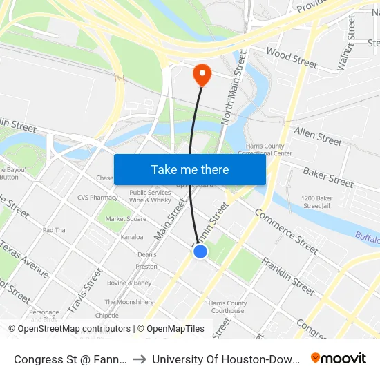 Congress St @ Fannin St to University Of Houston-Downtown map