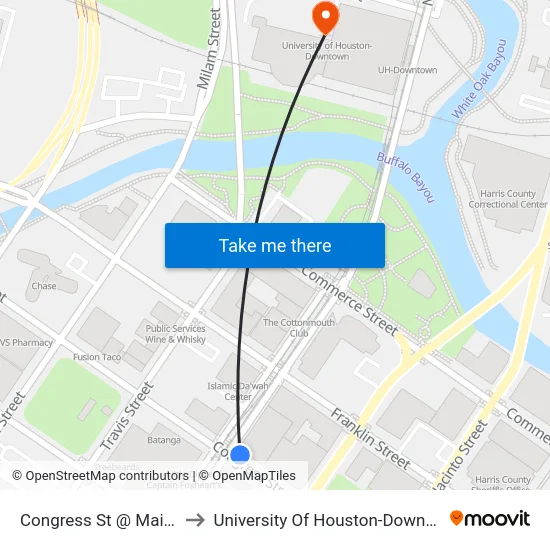 Congress St @ Main St to University Of Houston-Downtown map