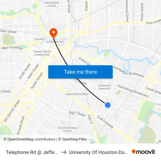 Telephone Rd @ Jefferson St to University Of Houston-Downtown map