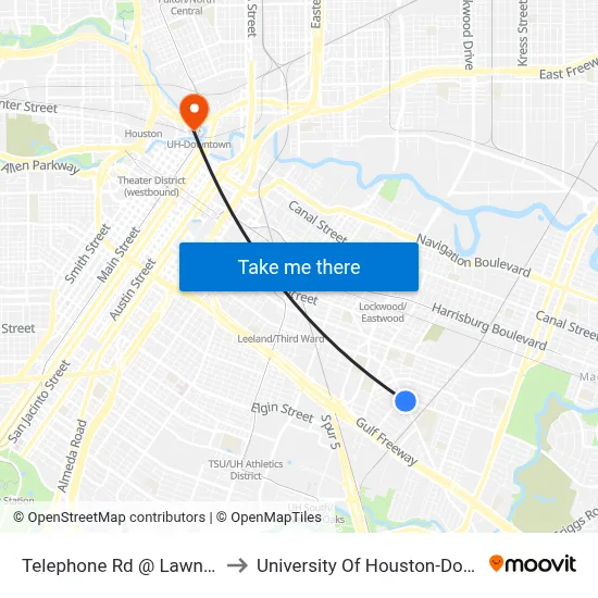 Telephone Rd @ Lawndale St to University Of Houston-Downtown map