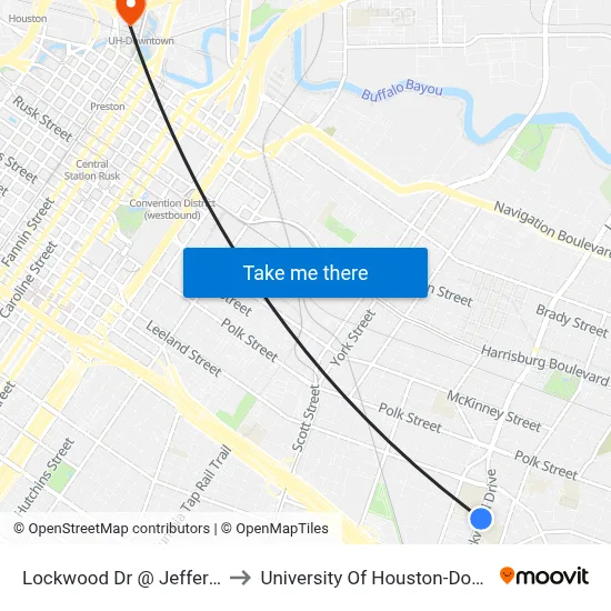 Lockwood Dr @ Jefferson St to University Of Houston-Downtown map