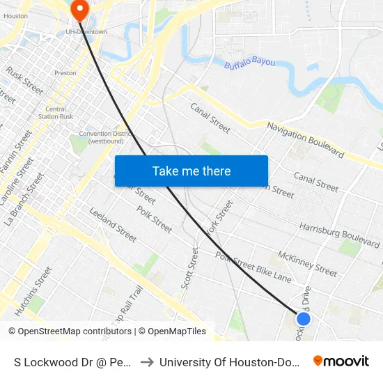 S Lockwood Dr @ Pease St to University Of Houston-Downtown map