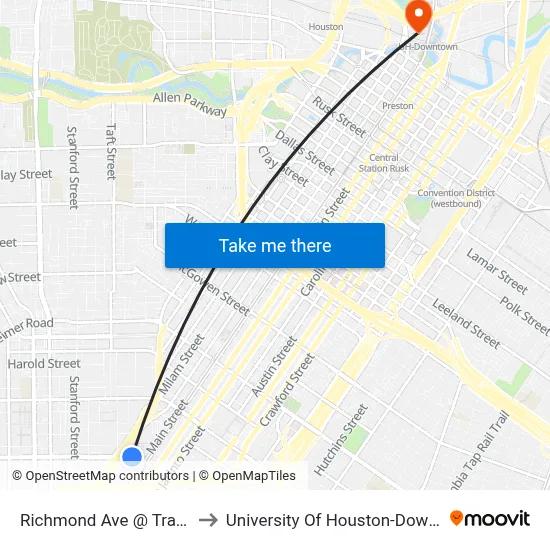 Richmond Ave @ Travis St to University Of Houston-Downtown map