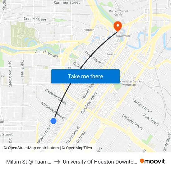 Milam St @ Tuam St to University Of Houston-Downtown map