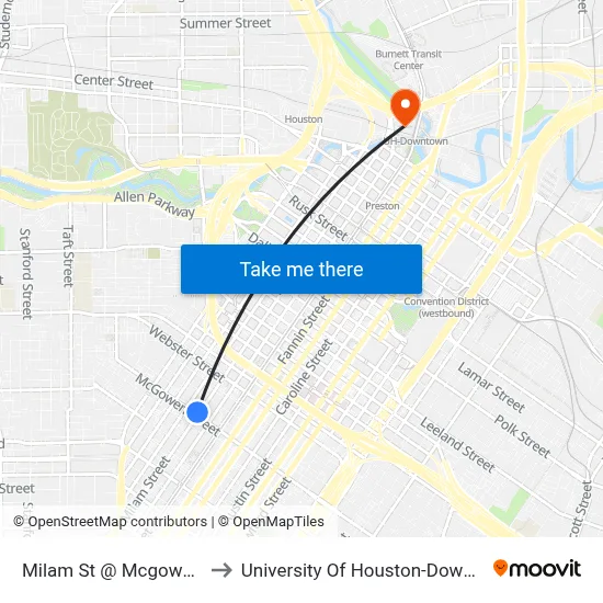 Milam St @ Mcgowen St to University Of Houston-Downtown map