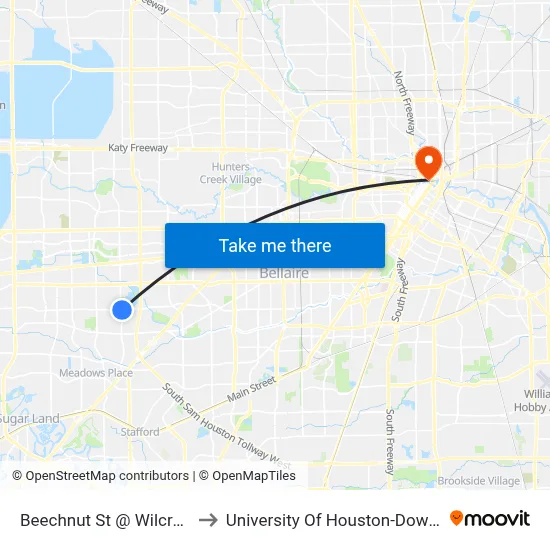 Beechnut St @ Wilcrest Dr to University Of Houston-Downtown map