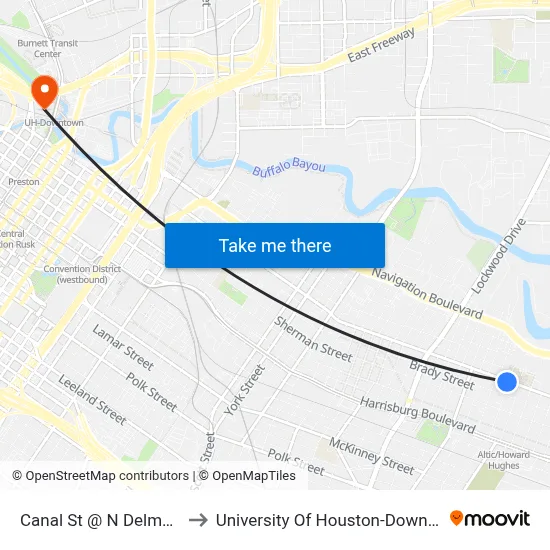 Canal St @ N Delmar St to University Of Houston-Downtown map