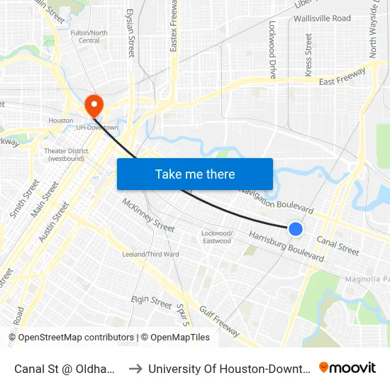 Canal St @ Oldham St to University Of Houston-Downtown map