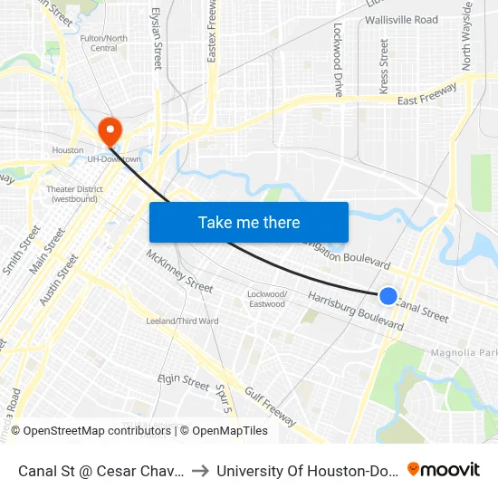 Canal St @ Cesar Chavez Blvd to University Of Houston-Downtown map