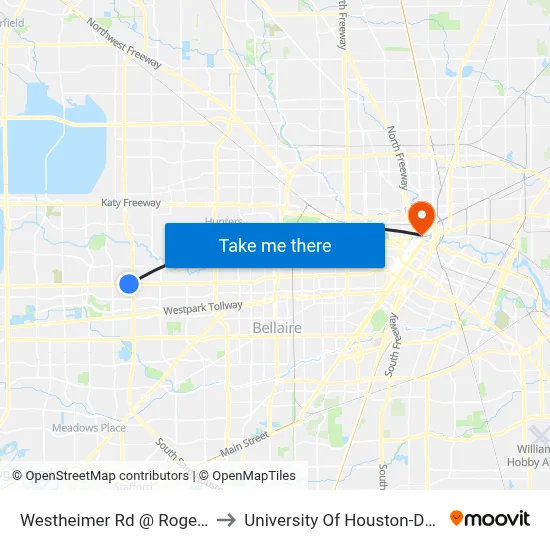 Westheimer Rd @ Rogerdale Rd to University Of Houston-Downtown map