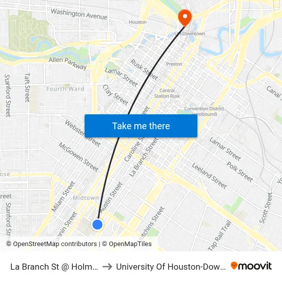 La Branch St @ Holman St to University Of Houston-Downtown map