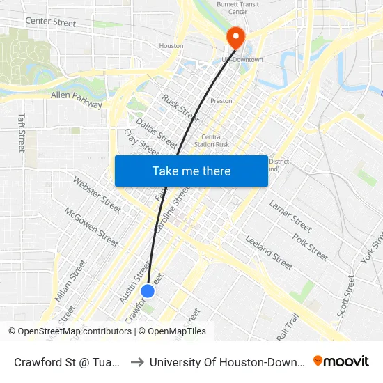 Crawford St @ Tuam St to University Of Houston-Downtown map