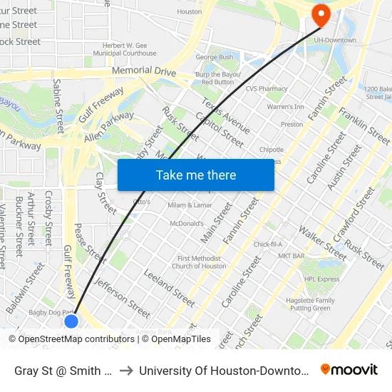 Gray St @ Smith St to University Of Houston-Downtown map