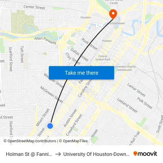 Holman St @ Fannin St to University Of Houston-Downtown map