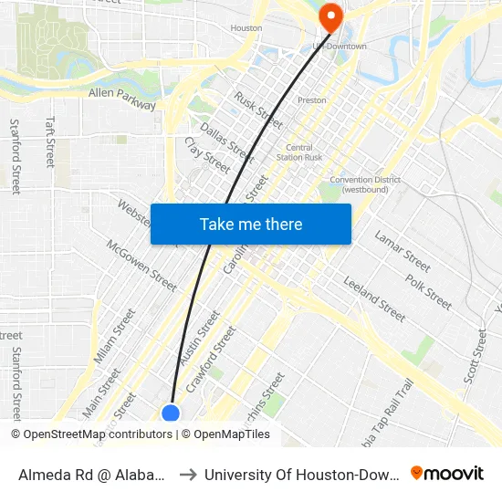 Almeda Rd @ Alabama St to University Of Houston-Downtown map