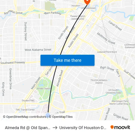 Almeda Rd @ Old Spanish Trail to University Of Houston-Downtown map