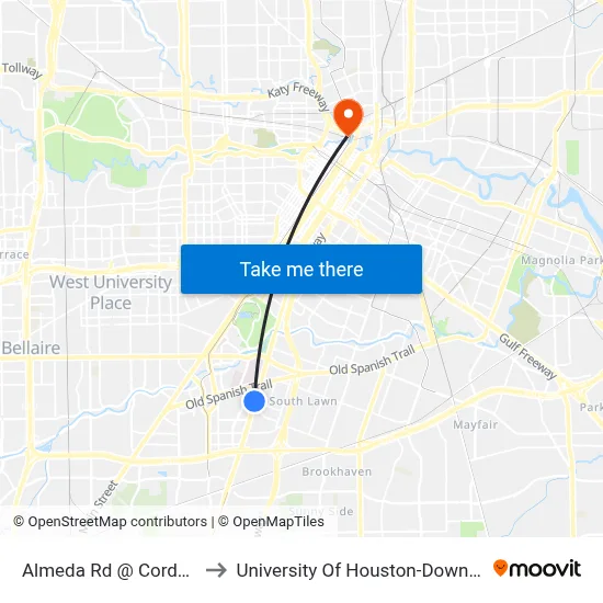 Almeda Rd @ Corder St to University Of Houston-Downtown map
