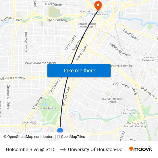 Holcombe Blvd @ St Dominic to University Of Houston-Downtown map