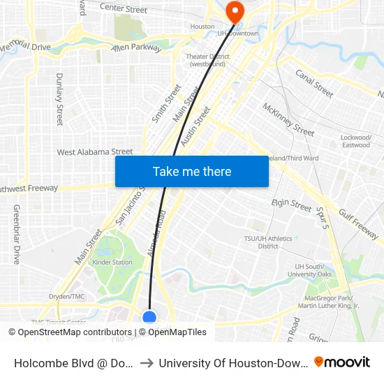 Holcombe Blvd @ Dominic to University Of Houston-Downtown map
