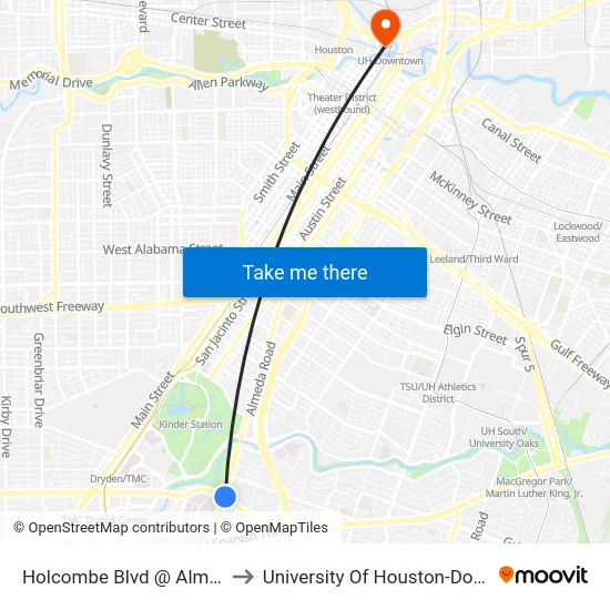 Holcombe Blvd @ Almeda Rd to University Of Houston-Downtown map