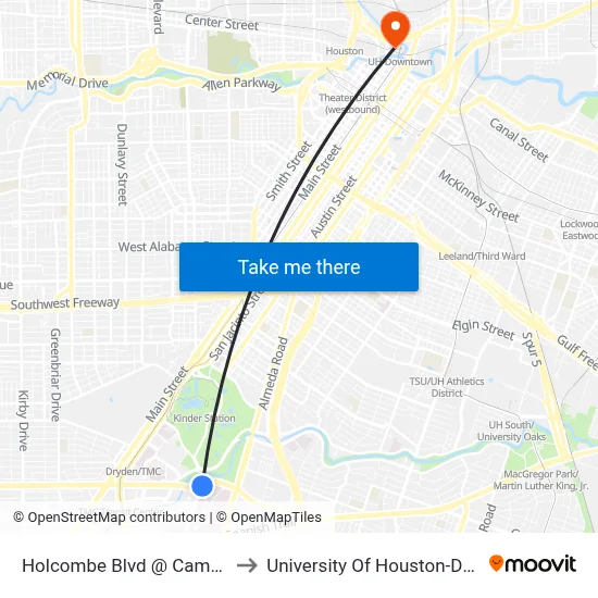 Holcombe Blvd @ Cambridge St to University Of Houston-Downtown map